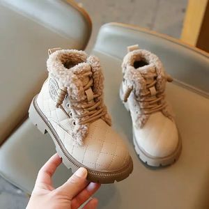 Winter Children Shoes Leather Waterproof Plush Boots Kids Snow Boots Brand Girls Boys Casual Boots Fashion Sneakers 240129