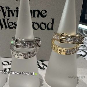 女性用のリングデザイナーリングVivienenwestwoods Luxury Jewelry Viviane Westwood 23春と夏の皇后Dowager Double Layer Belt Head Sparkling Diamond R