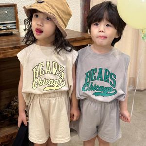 Clothing Sets Summer Children Cotton Letters Printed Clothes Kids Sleeveless Vest And Shorts Sports Outfits