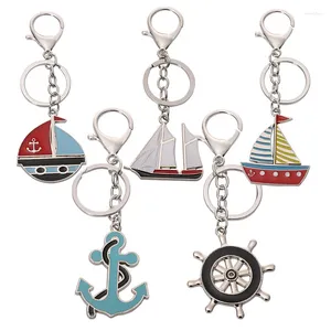 Keychains Creative Metal Ocean Keychain Boat Anchor Steering Wheel Model Pendant Bag Car Souvenir Manufacturer Straight