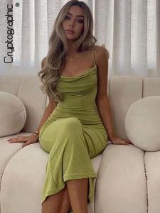 Casual Dresses Cryptographic Elegant Sexy Draped Maxi Dress Summer Outfits For Women Gown Club Party Sleeveless Spaghetti Strap Bodycon