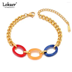 Link Bracelets Lokaer Fashion Handmade Chain Colorful Acrylic Stainless Steel Bracelet Bangles For Women Waterproof Tarnish Free Jewelry