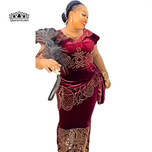 Ethnic Clothing Sexy African Design Velvet Bodycon Elastic Crystal Fashion Maxi Dress For Women