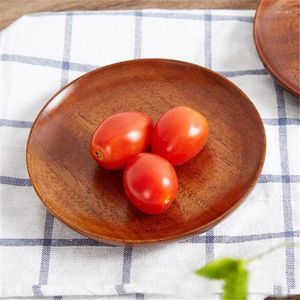 Plates Retro Snack Fruit 13.5cm Diameter Wooden Round Cake Tea Coffee Dessert Dish Serving Tray