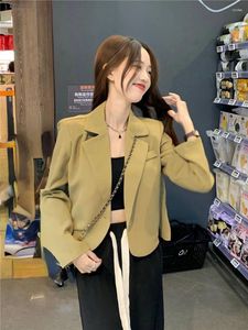 Jaquetas femininas coreano chique roupas manga curta túnica y2k colheita topos 2024 ropa mujer única fivela vintage sólido outono casaco