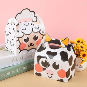 Gift Wrap 5Pcs Animal Portable Box Paper Candy Cake Cookie Farm Theme Cartoon With Handle Packaging Party Supplies