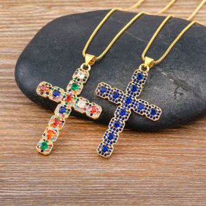 Klassisches kreatives Design, 6 Farben, Kreuz, 14 Karat Gelbgold, Anhänger-Halskette, exquisiter Glanz, Zirkon-Ketten-Halsband, Schmuck für Frauen, Party-Geschenk