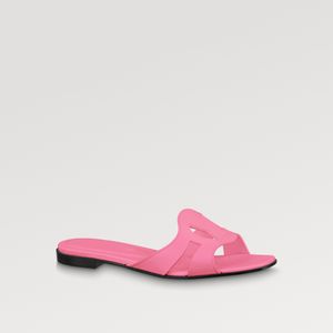 Pantofole da donna Isola Flat Mule 1ABP3Q Explosion hot Pantofole rosa in pelle di vitello con cinturino anteriore largo oversize Firma circolare sottopiede imbottito extra comfort con scatola