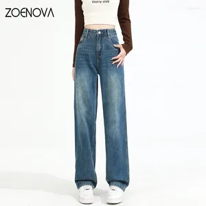 Jeans femininos zoenova y2k 2024 elegante em linha reta solta drape perna larga esfregando calças casuais clássico versátil mãe jean