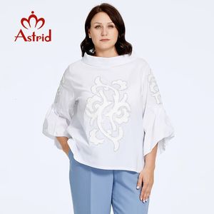 Astrid Womens T-shirt plus storlek Löst söt topp kvinnlig dating tee blus utblåst ärm stand-up krage diamanter modekläder 240201