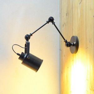 Wall Lamp American Style Retro Lights Study Reading Long Arm Rotatable Black Meta Bedside Sconce Drop