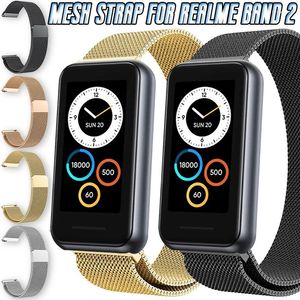 Watch Bands Mesh Strap for Realme Band 2スマート交換18mmクイックリリースステンレス鋼ミラネーゼファッションリストバンドアクセサリー