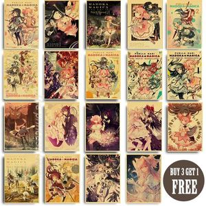 Paintings Anime Puella Magi Madoka Magica Posters Vintage Kraft Painting Prints Wall Art Pictures Living Room Decor Kids Gift