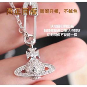 Desginer Vivienewestwoods Viviane Westwoods Full Diamond Pin Chain Saturn Necklace High Sense Collar Chain High Level