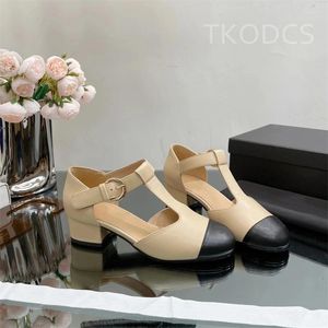 Dress Shoes Round Toe Patchwork Women Genuine Leather Chunky Heel Sandals Sewing Buckle Strap Woman Pumps Loafers