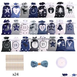 Christmas Decorations Decoration 2023 Advent Calendar 24Pcs Gift Bags Kerst Decoratie Diy Paper Stickers Wooden Ornament Xmas Navida Dhtlv