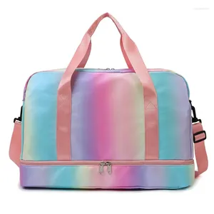 Sacos ao ar livre Rainbow Gym Bag Fitness Sports Bolsas Mulheres Viagem Ombro Seco Cor Molhada Deffle Tote Fim de Semana Natação com Sapatos Armazenamento