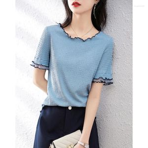 Kvinnors T-skjortor Elegant texturdesign Sense T-shirt Kvinnor Klassisk Summer Short Sleeve Korean Casual All-Match O-Collar Pullover Lady Top