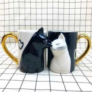 Canecas 2 pcs luxo beijo gato copos casal cerâmica casais casados ​​aniversário caneca leite café chá café da manhã dia dos namorados