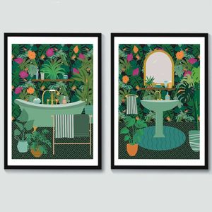 Botanical House Plants Art Print Canvas Painting Relax In The Bath Poster Boho Wall Picture For Living Room Bathroom Home Decor 240129