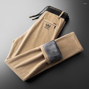 Men's Pants Winter Fleece Warm Corduroy Solid Color Wear Korean Jogger Khaki Work Velvet Flocking Casual Trousers Male