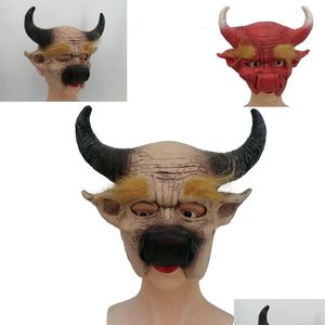 Parti Maskeleri Cosplay Bl Demon King İnek Boynuzu Burun Büyük Kulak Korkusu Py Korkunç Cadılar Bayramı Maskesi Terror FL Yüz Kostüm Prop Karnaval Daml DHG5L