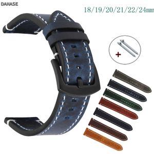 18mm 19mm 20mm 21mm 22mm 24mm Watch Band Retro äkta läderklocka Strap Universal Watchband Cowhide Wristband Armband Belt 240118