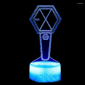 Night Lights Kpop Star Team Exo Logo Fans 3D LED -lampan för sovrummet AVATAR BARNS RUM DECOR Kid Birthday Present