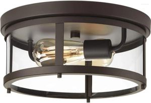 Avizeler Koleksiyonu 2 ışıklı berrak cam çiftlik açık floş montaj hafif antika bronz 5.75x12.63x12.63 Lamba Avize Işıkları LED C