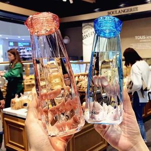 Water Bottles 500ml Transparent Glass BPA Free Creative Frosted Bottle With Portable Rope Travel Tea Cup