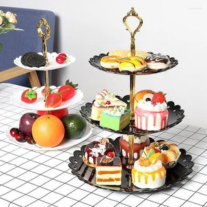 Tallrikar 3 lager europeiska bröllopsfest dessert bord godis fruktplatta tårta självhjälp display stativ hem dekoration brickor