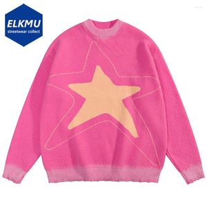 Suéter masculino estrela y2k suéter de malha oversized homens 2024 outono inverno jumpers pullovers harajuku streetwear hip hop rosa