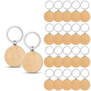 Keychains 20Pcs Round Wooden Keychain Blank Bulk Wholesale Wood Key Chains Ring