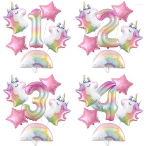 Parti Dekorasyonu 1Set Rainbow Unicorn Balon Seti Kızlar için Balonlar Balonlar Doğum Günü Süslemeleri Malzemeleri