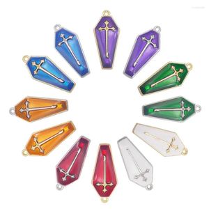 Charms 12PCS Enamel Cross Coffin Alloy Halloween Vampire Casket Pendant Jewelry Necklace Earrings Bracelet Handmade Accessory