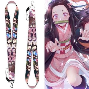 Keychains Nezuko Kamado Anime Keychain Demon Slayer Key Accessories Manga Telefon Charm Kort Omslag Holder Bag Lanyard Women Syckel Män gåva