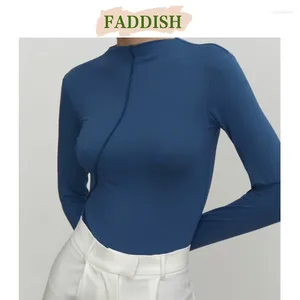 Women's T Shirts FADDISH 2024 Women Fashion Half Turtleneck Long Sleeve Slim Basic Shirt Female Solid Color Casual Pullover Tee Tops