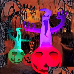 Outros suprimentos de festa de evento Decoração de Halloween Ornamento LED Luminoso Ao Ar Livre Inflável Fantasma Luz de Abóbora para Quintal Doméstico Ga Dhou6