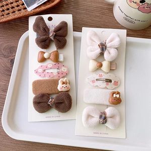 Hair Accessories 5Pcs/set Baby Hairpin Milky Brown Plush Bow Barrettes For Girl Hairpins Headwear Girls Kids Princess Clips