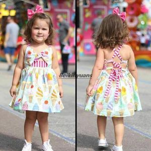 女の子のドレススカートの子供用ベビーノースリーブサマーアイスクリームプリントとチュチュドレス