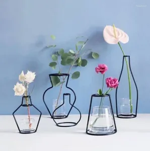 Vases 2024 Style Retro Iron Line Flowers Vase Metal Plant Holder Modern Solid Home Decor Nordic Styles