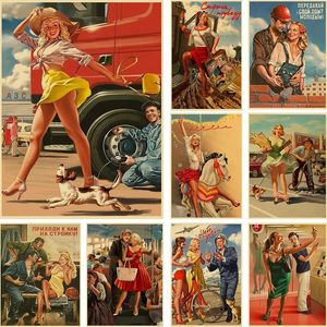 Paintings Former Soviet Union Stalin USSR CCCP Pin Up Girls Propaganda Posters Home Room Bar Decoration Wall Sticker Art Painting