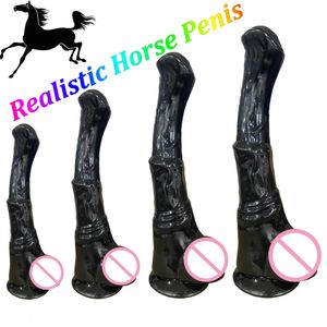 Rubber Animal Penis Black Horse Dildo Buttocks Masturbator Lesbian Butt Plug Realistic Monster Cock Adult Sex Accessories 240126