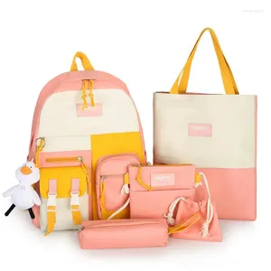 Sacos escolares 6pcs / conjunto bonito garoto mochila kawaii para meninas adolescentes coreano estudante livro lápis de mão