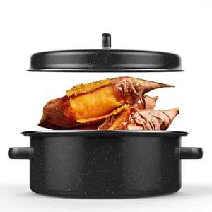 蓋をした鉄のローストパン循環熱ロースターエナメルスペックインチーク家庭用バーベキュー焼きさりげたサツマイモの調理鍋
