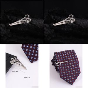 Tie Clips Mens Fashionable Scissors-Shaped Clip With Sparkling Crystal Accents Drop Delivery Jewelry Cufflinks Clasps Dh7Lq