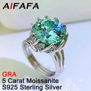 클러스터 반지 aifafa 5 Real Green Moissanite Ring Flower 925 인증서 패스 다이아몬드 테스터가있는 단단한 실버 보석 보석