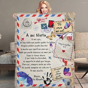 Blankets A Mi Nieta/Nieto Air Mail Print Thin Fleece Blanket Loving Gift For Granddaughter/Grandson Sofa Nap Soft Warm