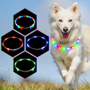 Obroże dla psów LED Luminous Coolery 4 Flashing Trasy wielokolorowe oświetlenie miękki silikonowy świecący naszyjnik na noc spaceru dla psów