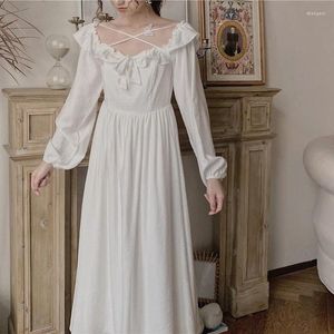 Casual Dresses Vintage Elegant White Long Dress Women 2024 Mori Style Fairy Princess Party Square Collar Sleeve Spring